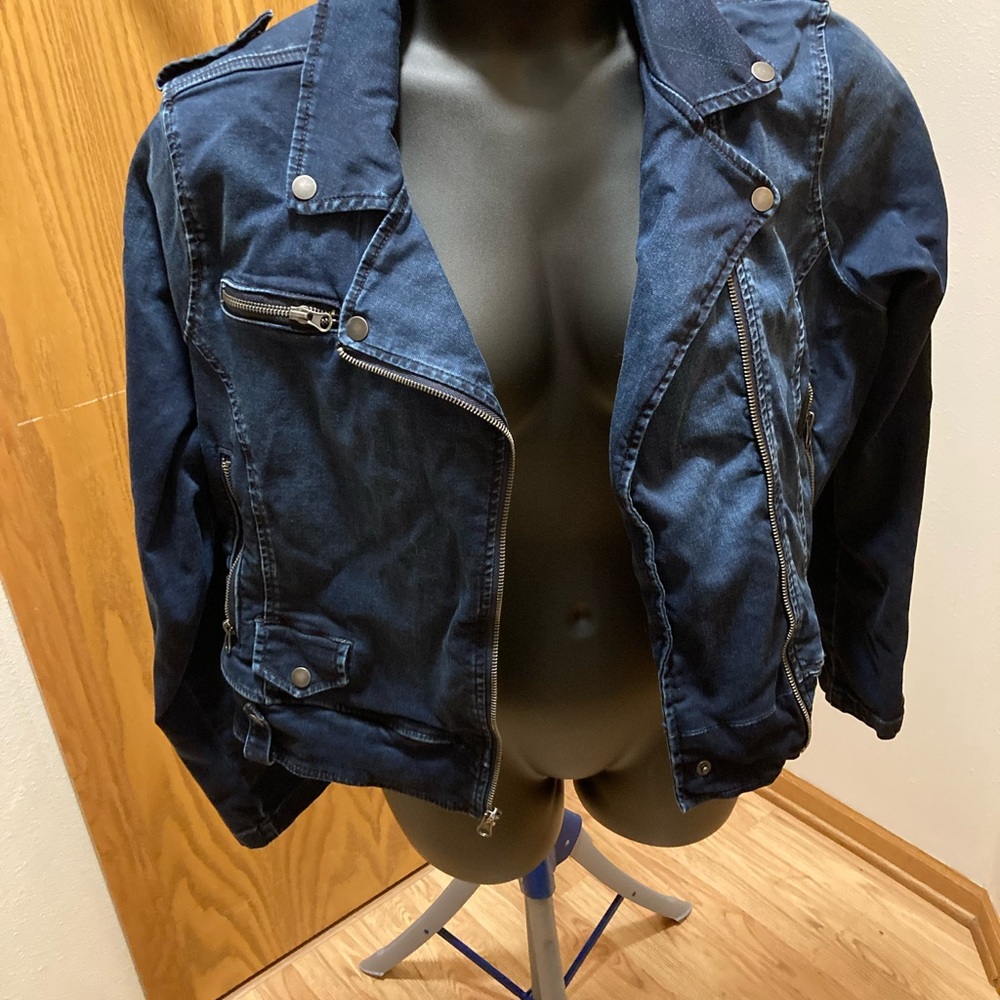 Torrid distressed blue denim moto jacket